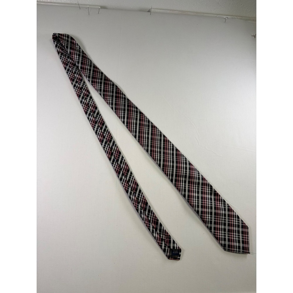 Giorgio Brutini Collezione Mens Plaid Necktie‎ Black Pink White Check Polyester